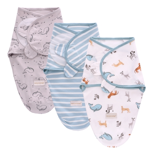 Miracle Baby 3Pcs Swaddle Blankets Swaddling Wrap for Baby,Swaddle Blankets Newborn Adjustable Breathable Soft Cotton